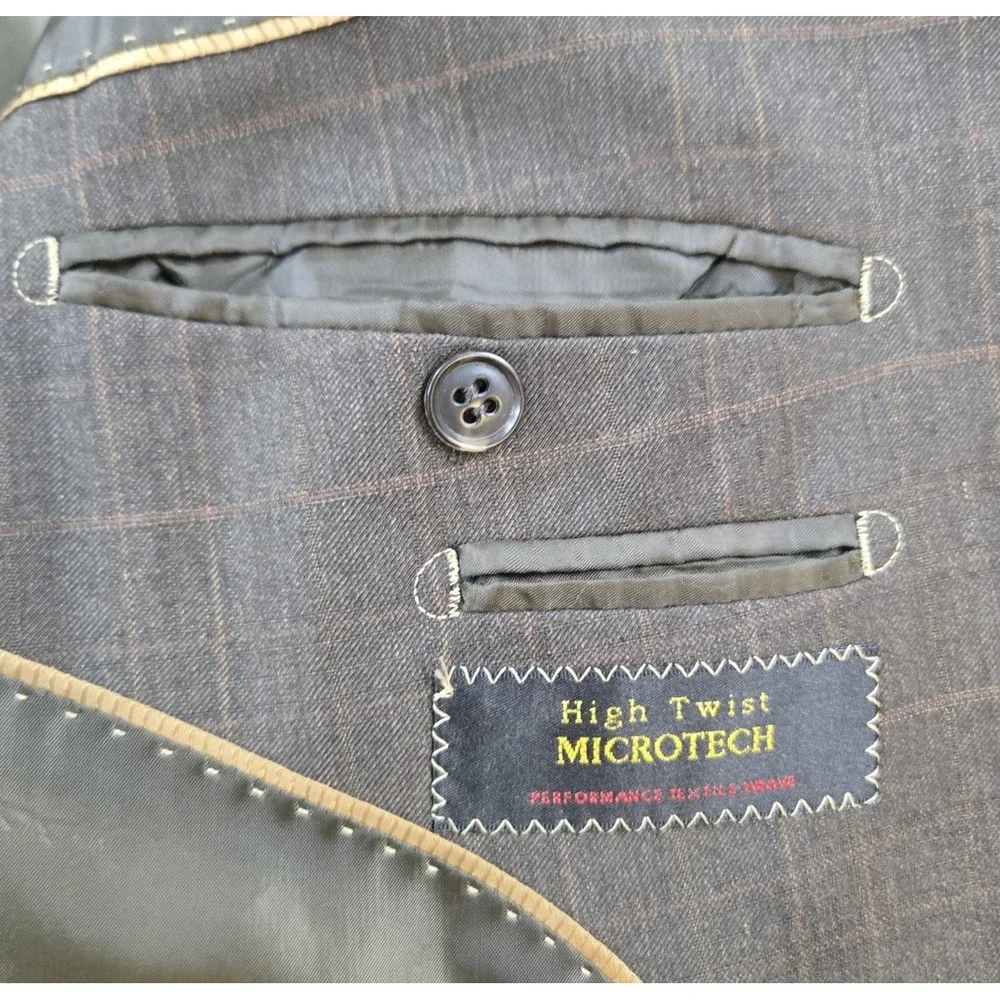 Lineage High Twist Microtech Men's Sport Coat Plaid Suit Jacket Measures 48R‎